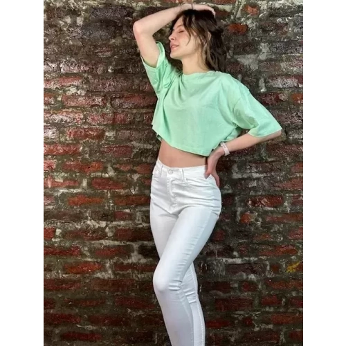 Kadın Su Yeşili Crop Tshirt