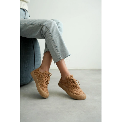 Kadın Taba Örgü Detaylı Günlük Sneaker Rahat ve Hafif Spor Ayakkabı TR01MY01D