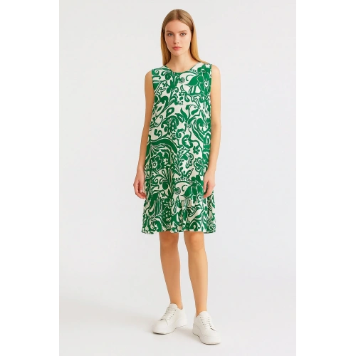 Kadın Yeşil Desenli Elbise