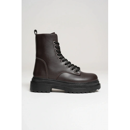 Karma Özel Tasarım Kışlık Acı Kahve Kalın Tabanlı Kadın Bot