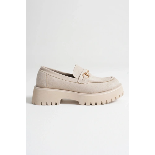 Lara Toka Detaylı Bej Süet Günlük Loafer Ayakkabı