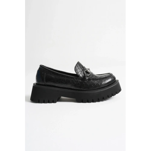 Lara Toka Detaylı Siyah Kroko Baskılı Günlük Loafer Ayakkabı