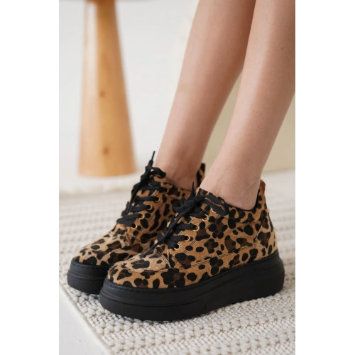Lauren Kadın Gizli Topuk Siyah Taban Leopar Spor Ayakkabı