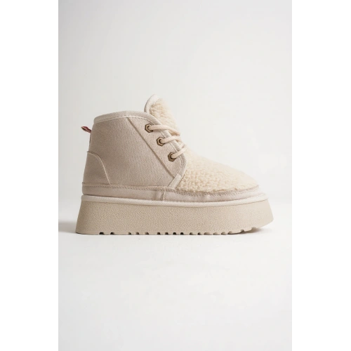 Loana Kadın Kürklü Bej Kışlık Kalın Tabanlı Bot