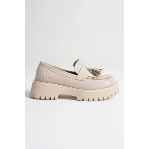 Mina Kadın Günlük Bej Süet Loafer Ayakkabı