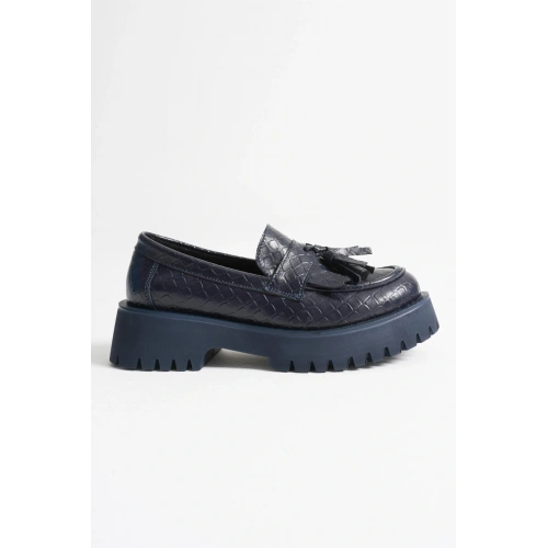 Mina Kadın Günlük Lacivert Kroko Baskılı Loafer Ayakkabı