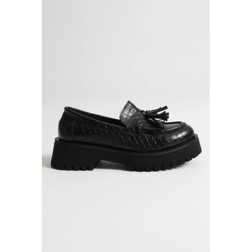 Mina Kadın Günlük Siyah Kroko Baskılı Loafer Ayakkabı