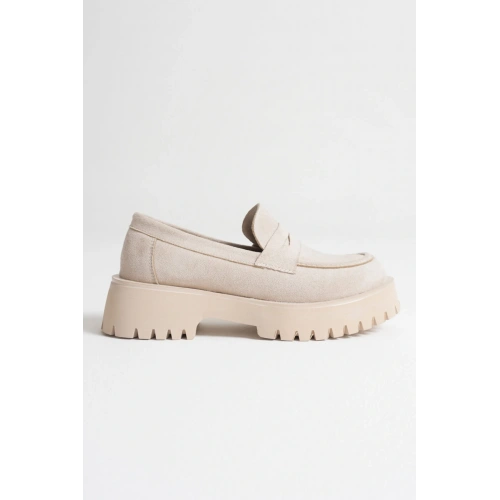 Noir Kadın Günlük Bej Süet Loafer Ayakkabı