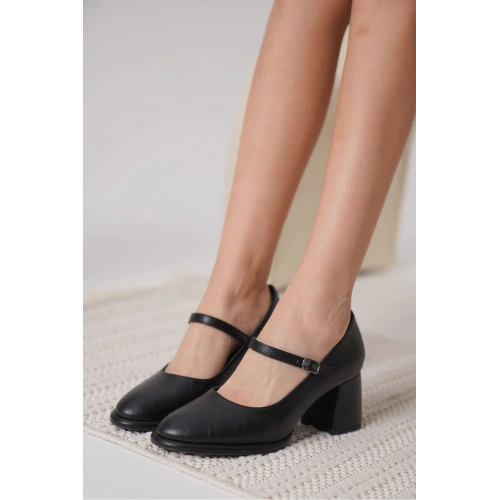 Slay Siyah Cilt Kadın Topuklu Ayakkabı