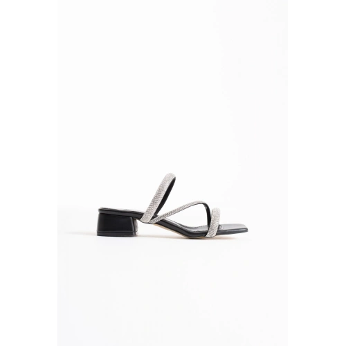 Tanya Siyah Kadın Taşlı Terlik