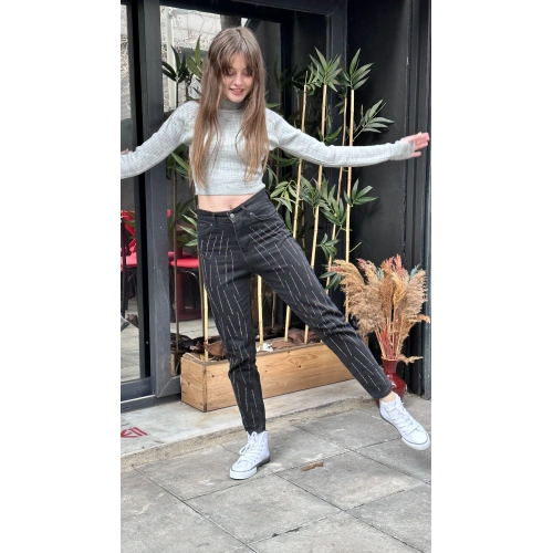 Kadın Taş İşlemeli Siyah Pantolon