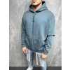 Erkek Mavi Trend Kapüşonlu Sweatshirt