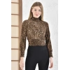 Kadın Leopar Desenli Süet Bluz