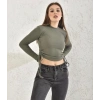 Kadın Yandan Büzgülü Haki Triko Crop
