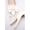 Bej Fiyonklu Kitten Topuklu Slingback Kadın Ayakkabı TR08MS24B