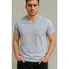 Erkek Basic V Yaka Açık Gri Tshirt