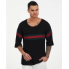 Erkek Siyah Yeşil-Kırmızı Çizgili Triko T-shirt
