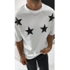 Erkek Beyaz Yıldız Detaylı Tshırt