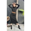 Kadın Boğazlı Siyah Uzun Triko Elbise