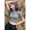 Kadın Gri Crop Boğazlı Kazak