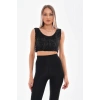 Kadın Siyah Spor Crop Tshirt
