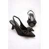 Siyah Fiyonklu Kitten Topuklu Slingback Kadın Ayakkabı TR08MS24A
