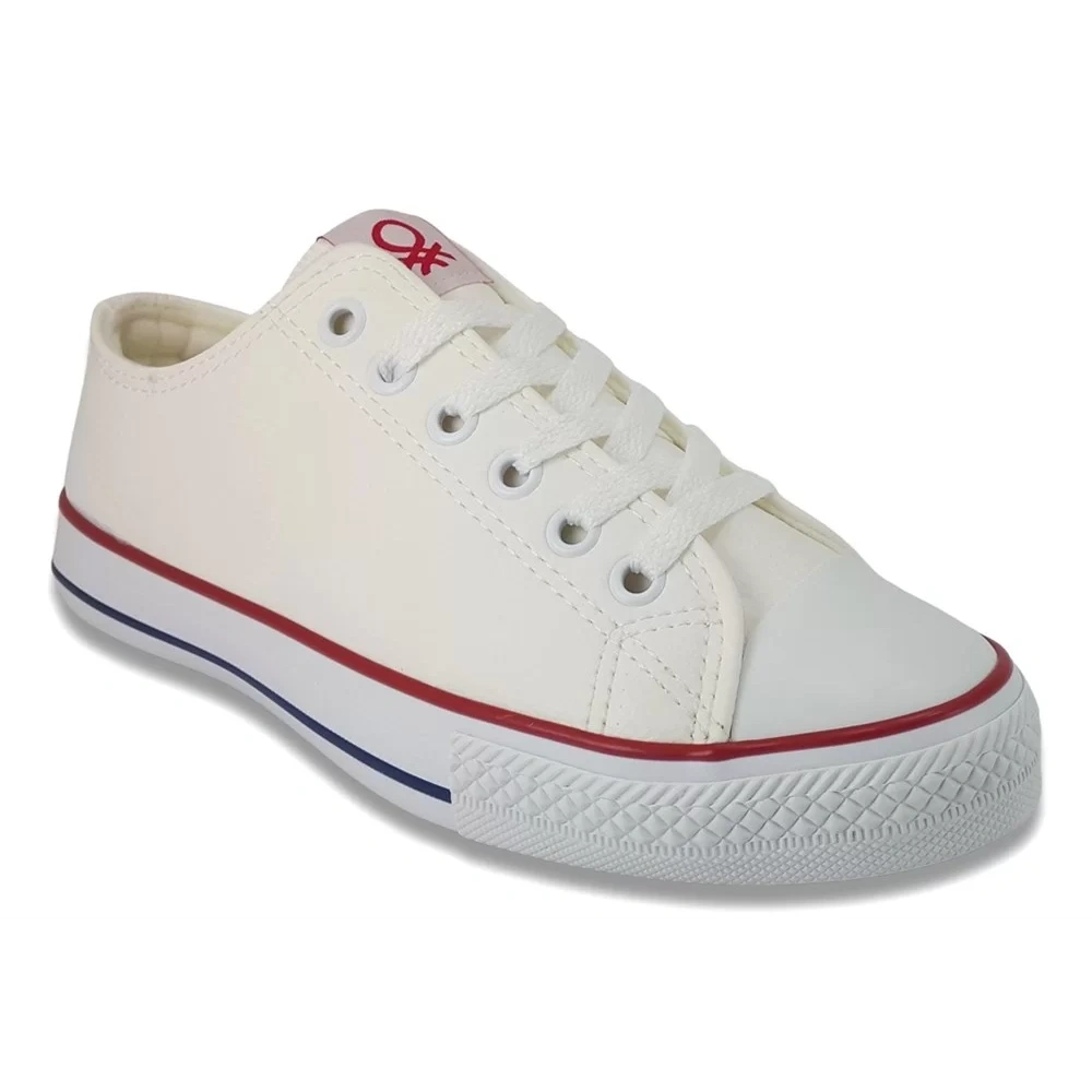 Benetton Erkek Kırık Beyaz Kırmızı Detaylı Deri Spor Ayakkabı