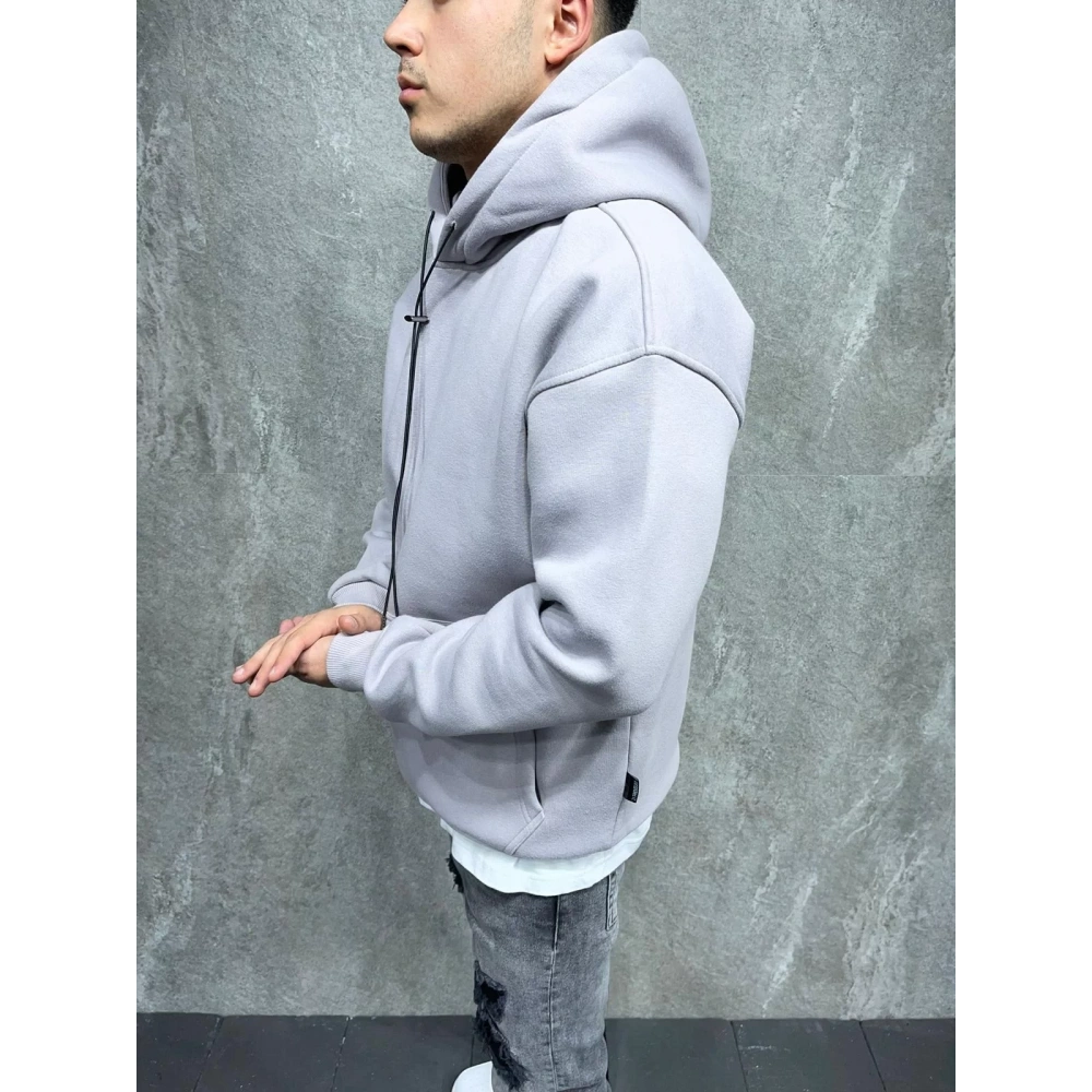 Erkek Açık Gri Trend Kapüşonlu Sweatshirt