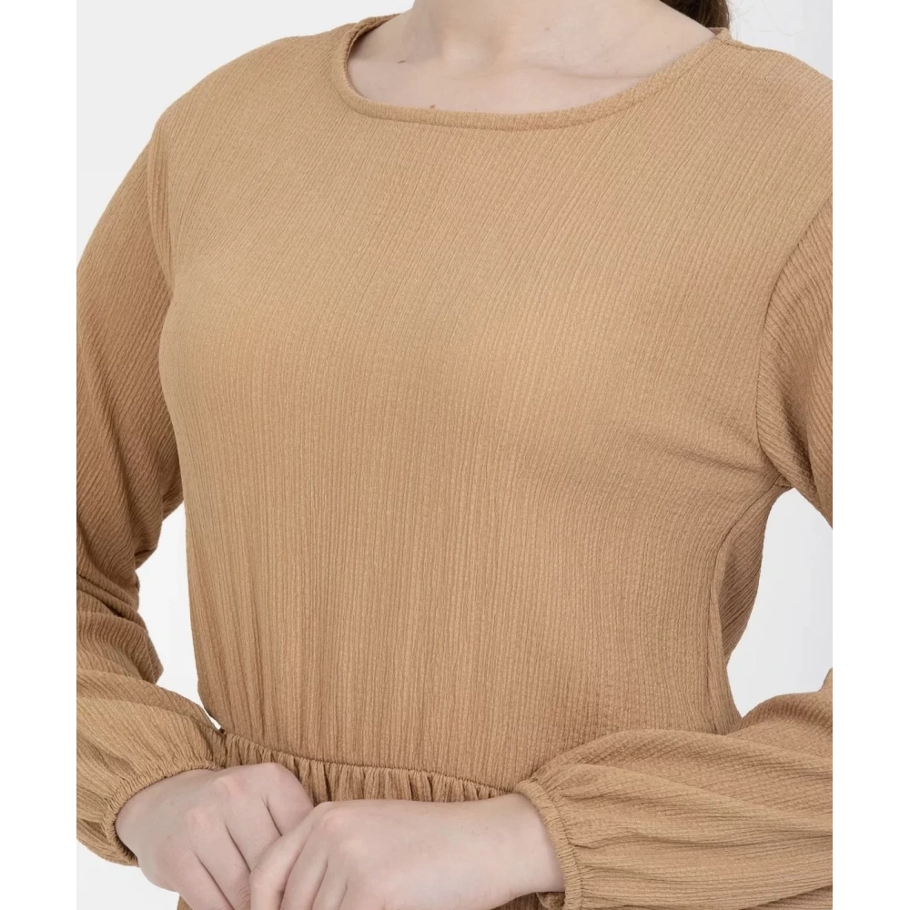 Kadın Kahverengi Uzun Kol Uzun Elbise