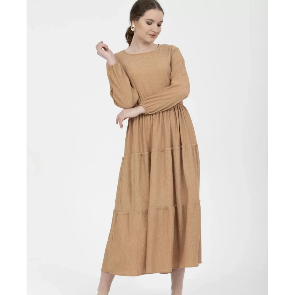 Kadın Kahverengi Uzun Kol Uzun Elbise