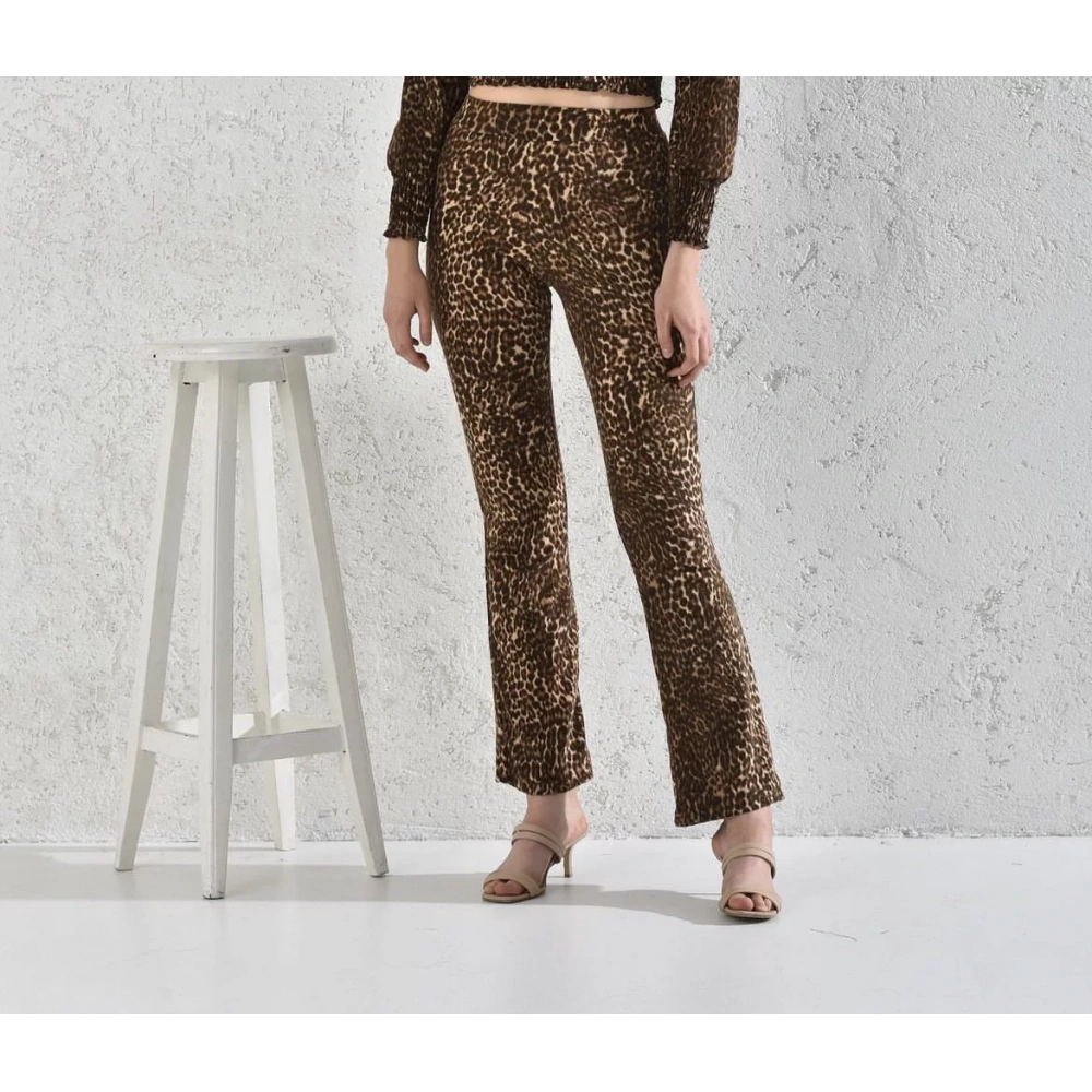 Kadın Leopar Desenli Süet Pantolon