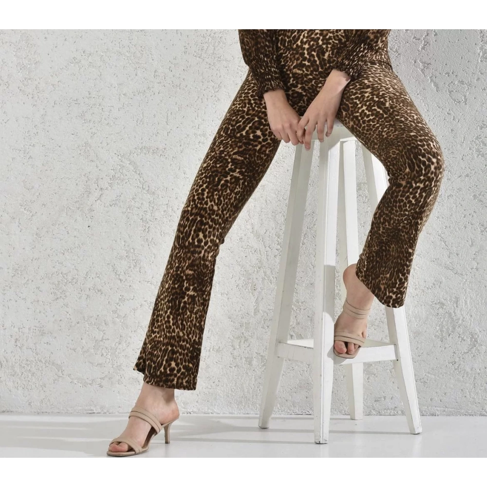 Kadın Leopar Desenli Süet Pantolon