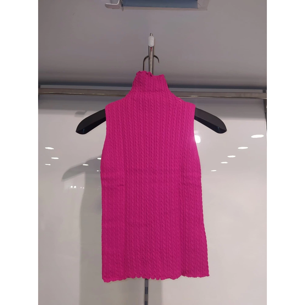 Kadın Pembe Sıfır Kol Triko Kazak