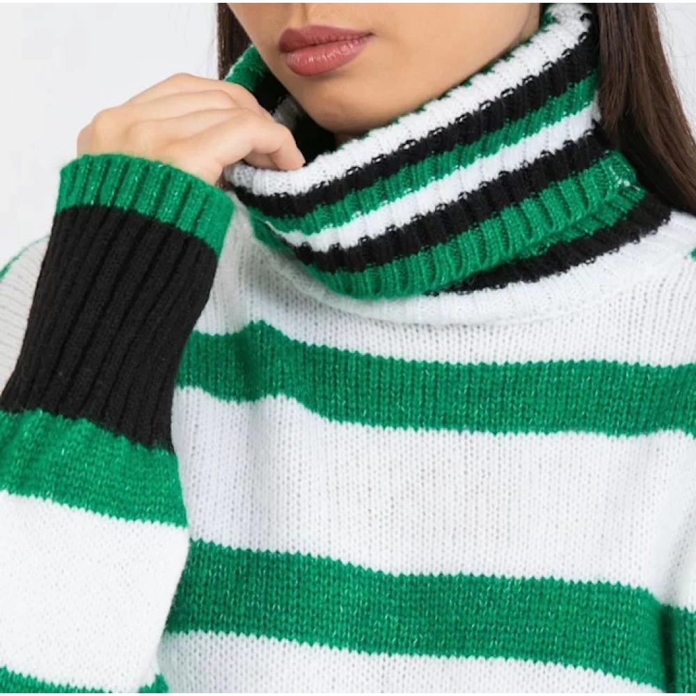 Kadın Yeşil-Beyaz Boğazlı Kazak