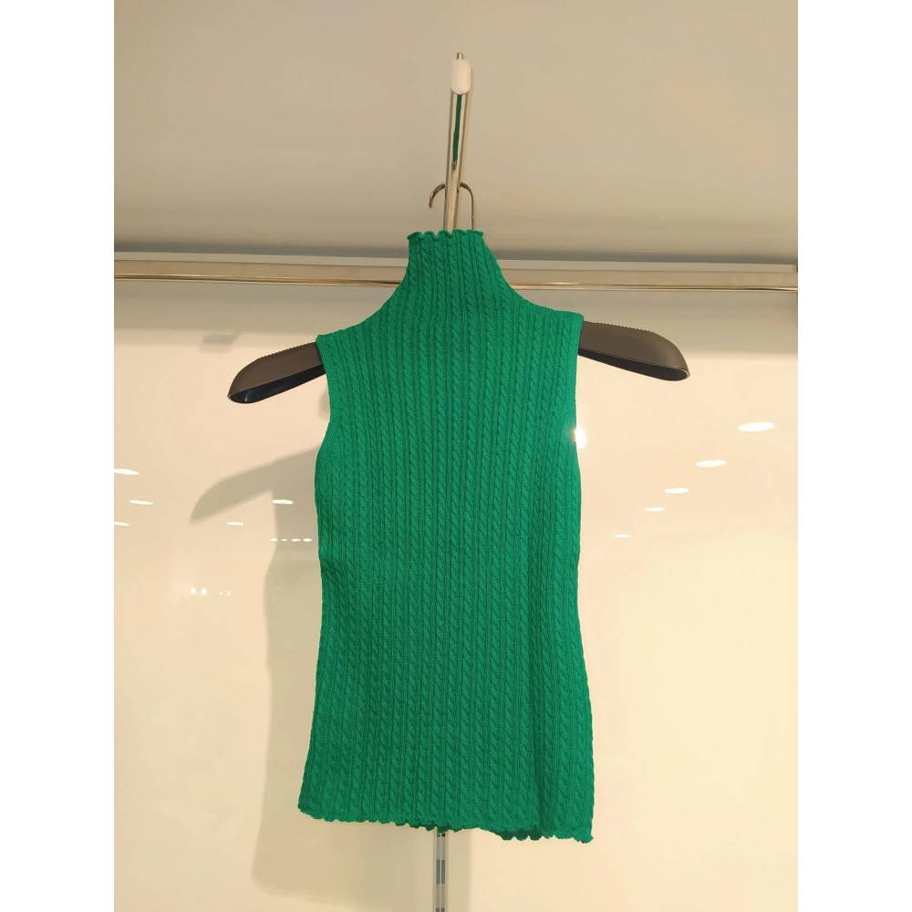 Kadın Yeşil Sıfır Kol Triko Kazak