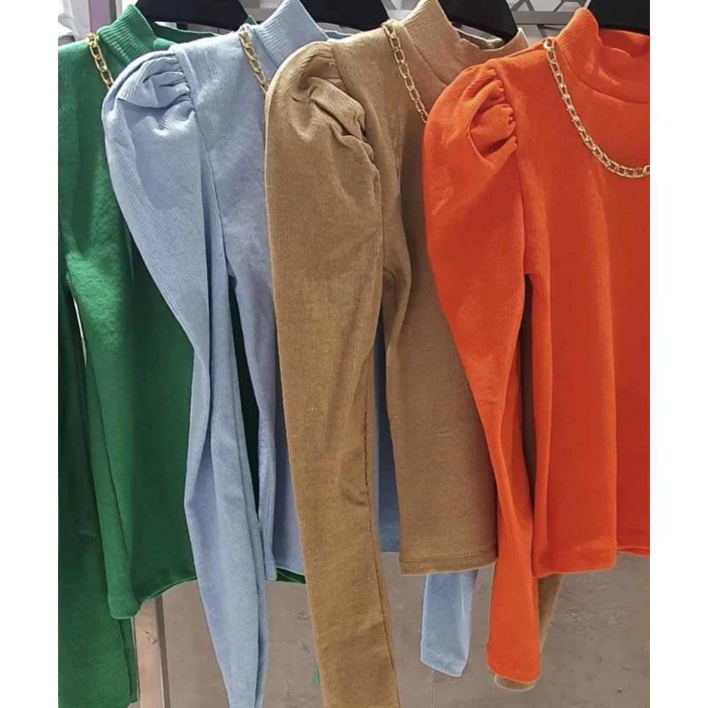 Kadın Zincir Aksesuarlı Kahverengi Triko Kazak