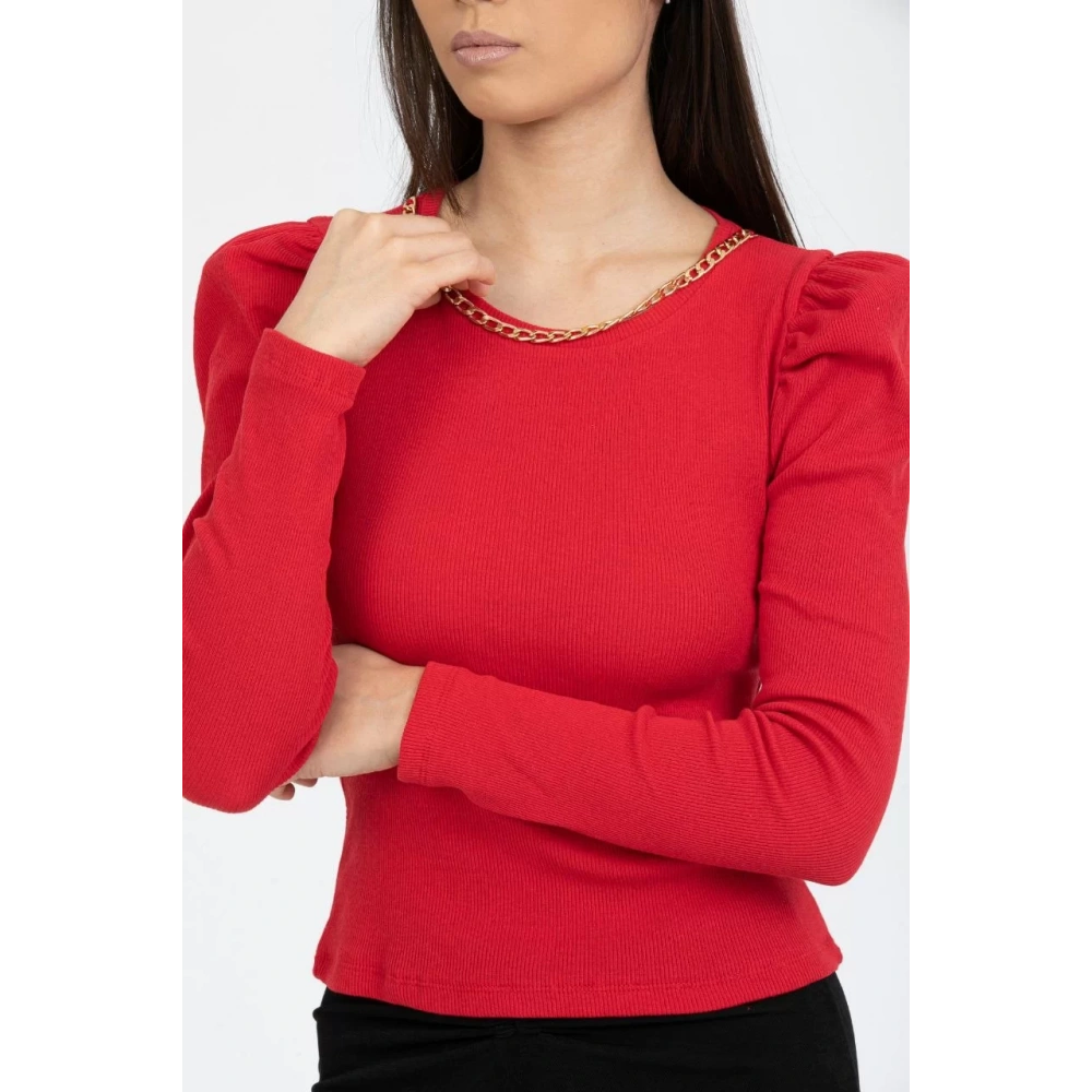 Kadın Zincir Aksesuarlı Kırmızı Triko Kazak