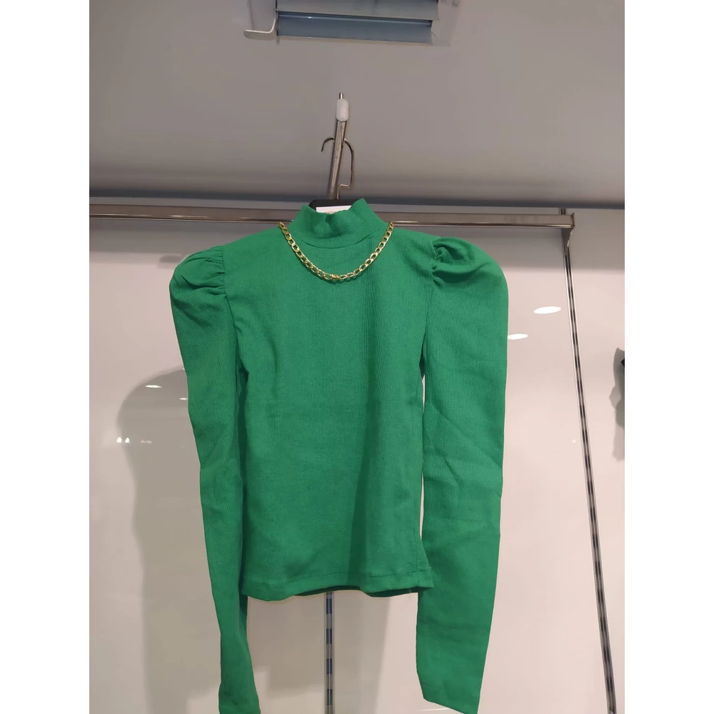 Kadın Zincir Aksesuarlı Yeşil Triko Kazak