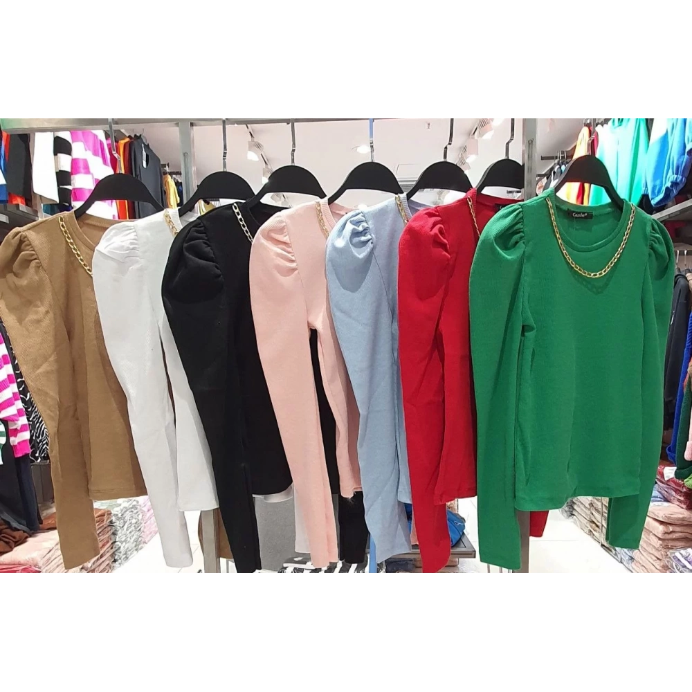 Kadın Zincir Aksesuarlı Yeşil Triko Kazak