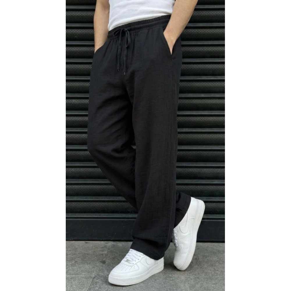 Erkek Siyah Keten Pantolon