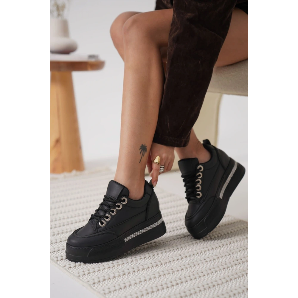 Alice Kadın Siyah Tabanlı Siyah Gizli Topuklu Sneaker