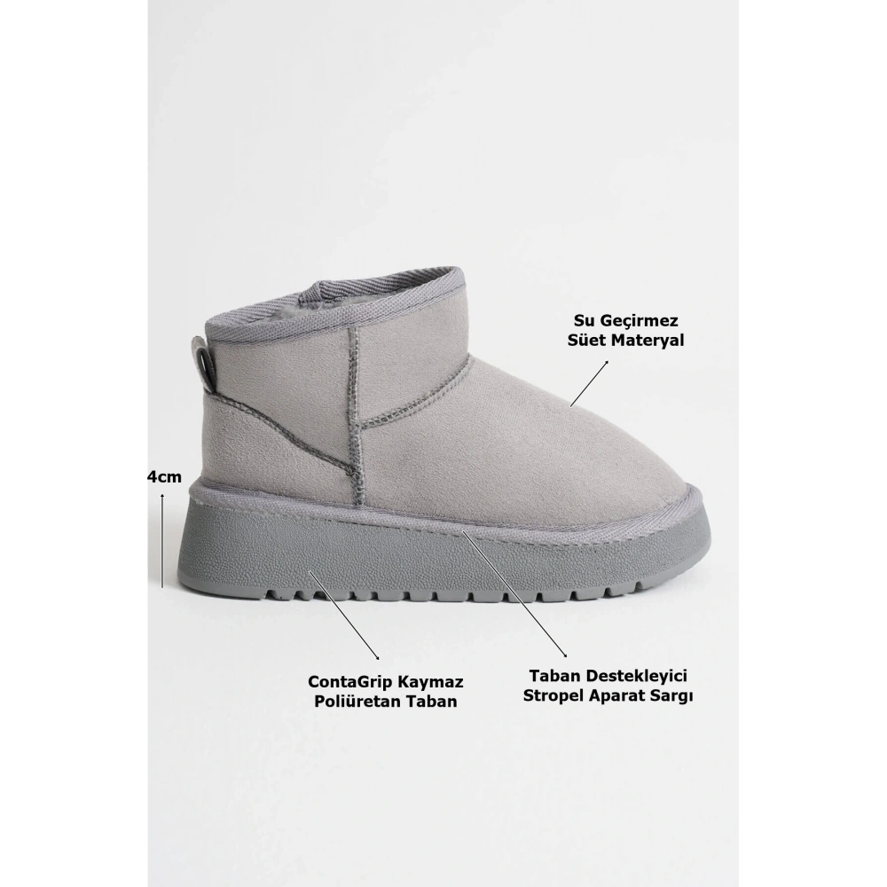 Alina Kadın Gri Kışlık Kürklü Bot