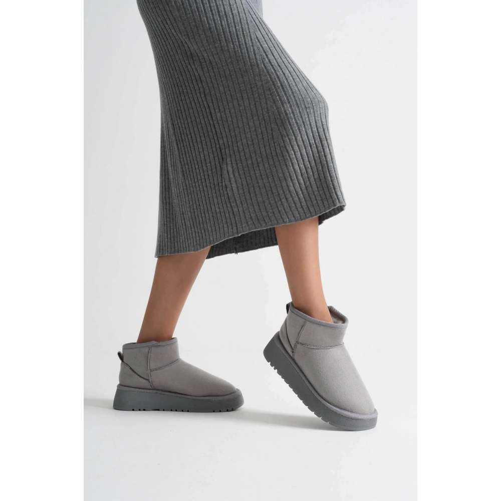 Alina Kadın Gri Kışlık Kürklü Bot