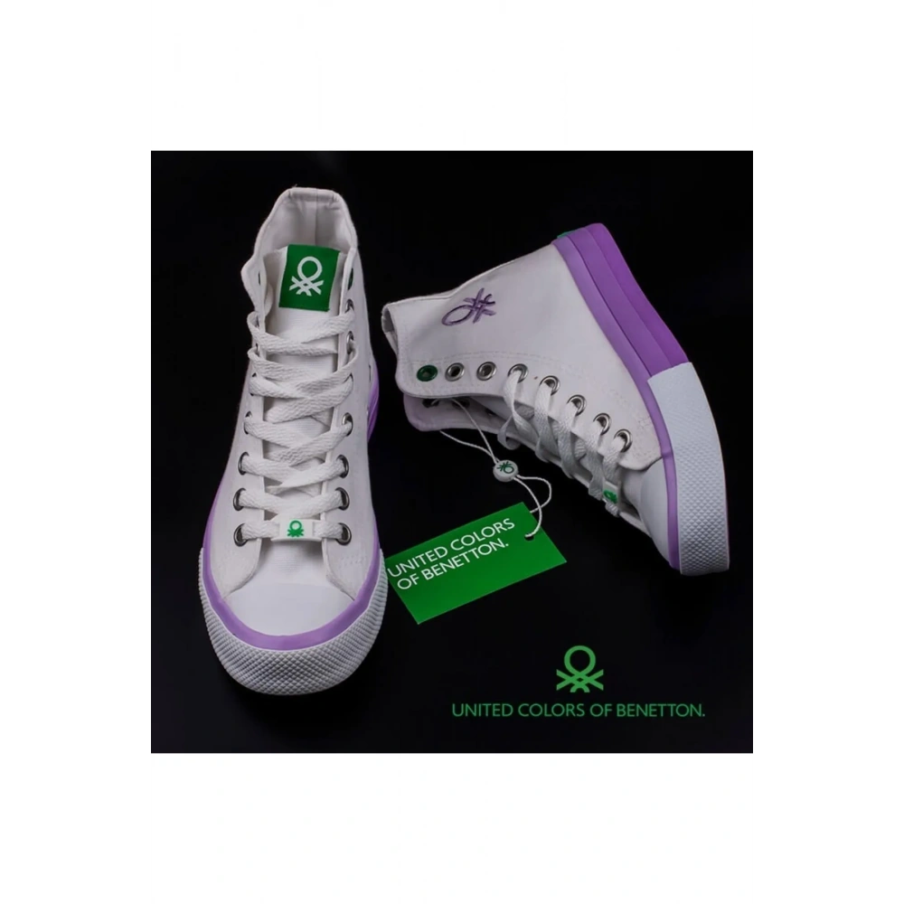 Benetton Kadın Beyaz Lila Uzun Spor Ayakkabı