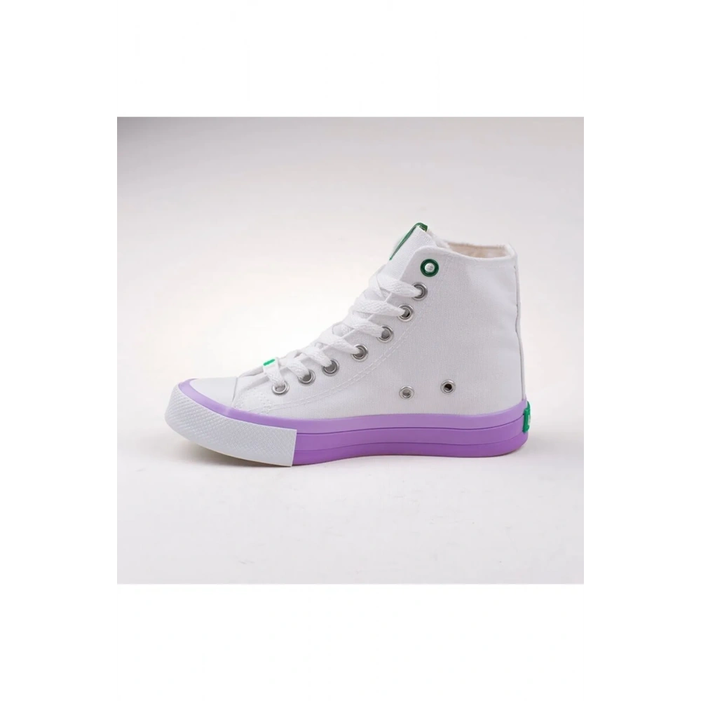 Benetton Kadın Beyaz Lila Uzun Spor Ayakkabı