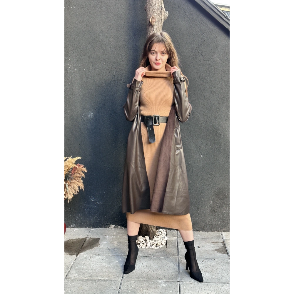 Kadın Boğazlı Uzun Triko Elbise