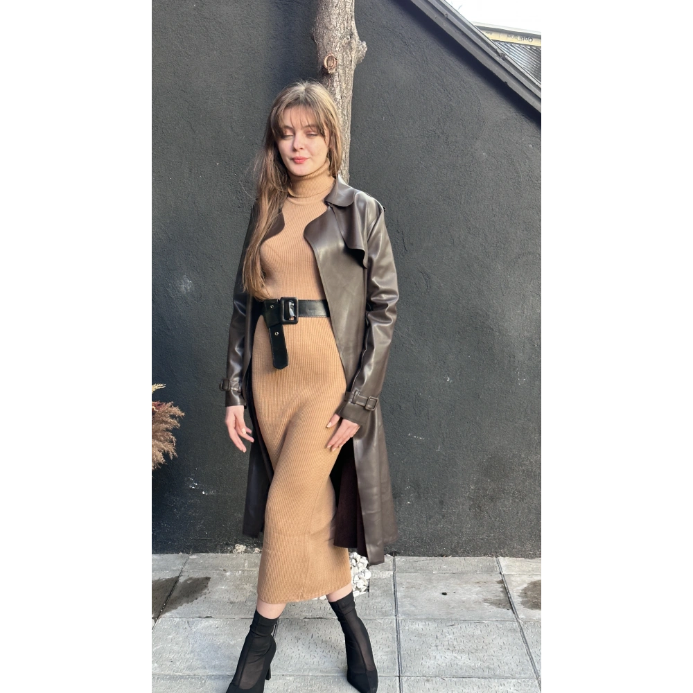 Kadın Boğazlı Uzun Triko Elbise