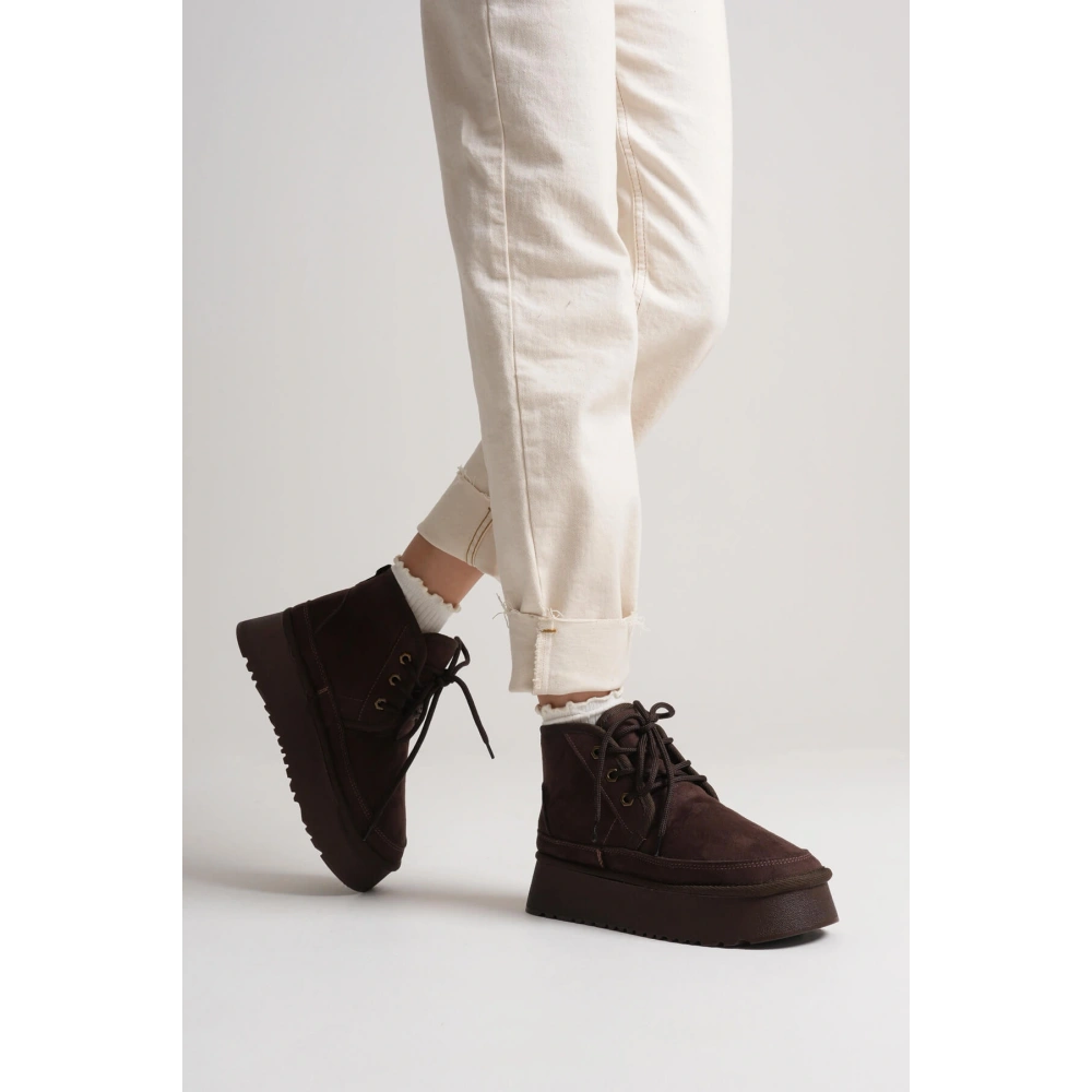 Elena Kadın Acı Kahve Kışlık İçi Kürklü Kalın Taban Bot