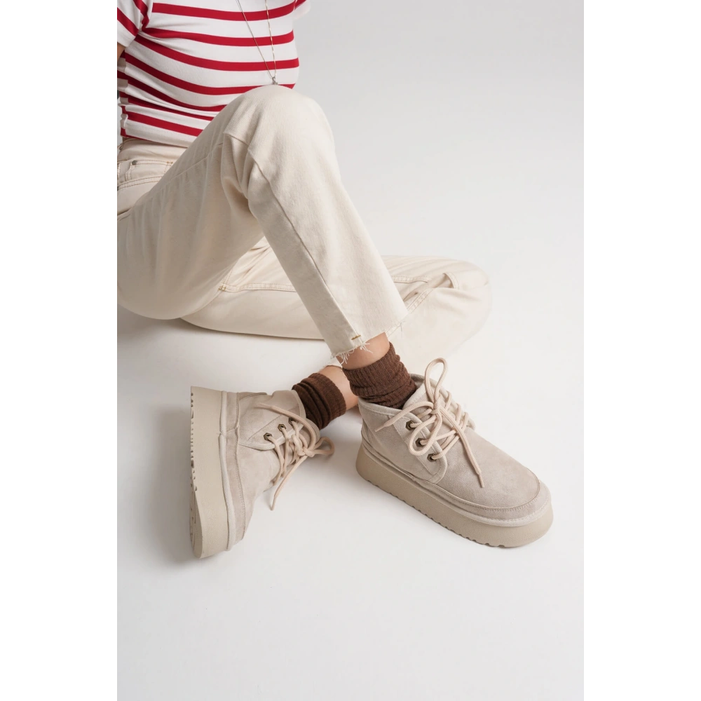 Elena Kadın Bej Kışlık İçi Kürklü Kalın Taban Bot