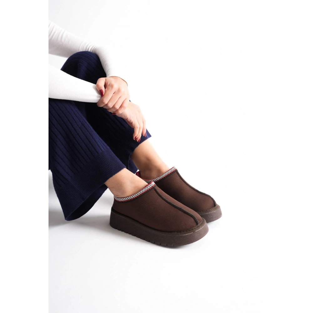 Elsa Kadın Acı Kahve Kışlık Kürklü Terlik